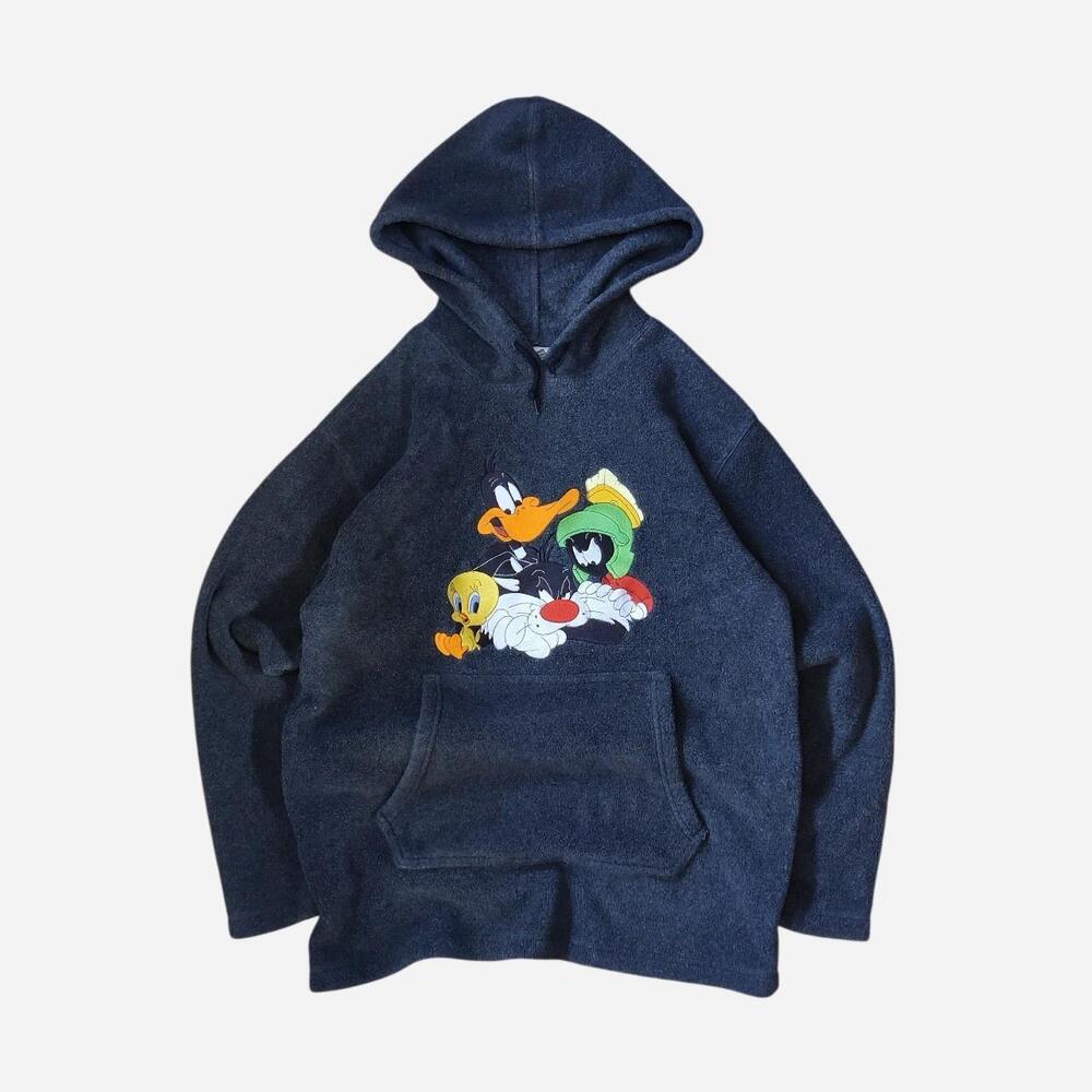vintage Grey Warner Bros. Looney Tunes Marvin the Martian fleece hoodie with emb